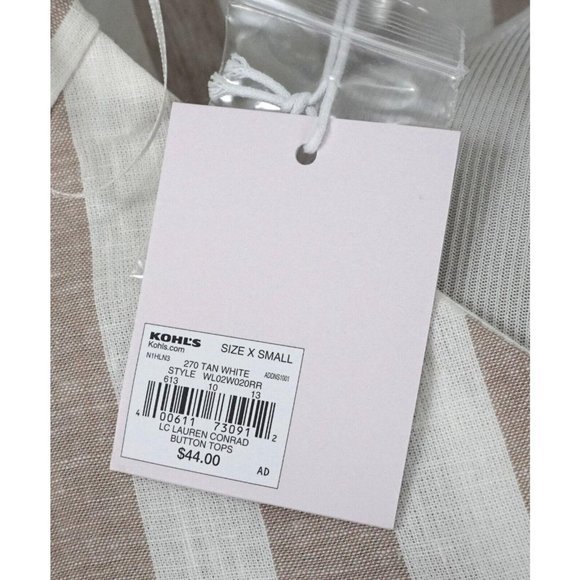 New LC Lauren Conrad Tan White Striped Pleated Ruffle Button Up Linen Top XS - Picture 7 of 8